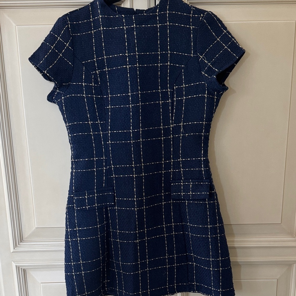 SHEIN Navy Windowpane Mini Dress